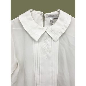 Karen Scott Womens White Embroidered Long Sleeve Cottagecore Blouse Size 10